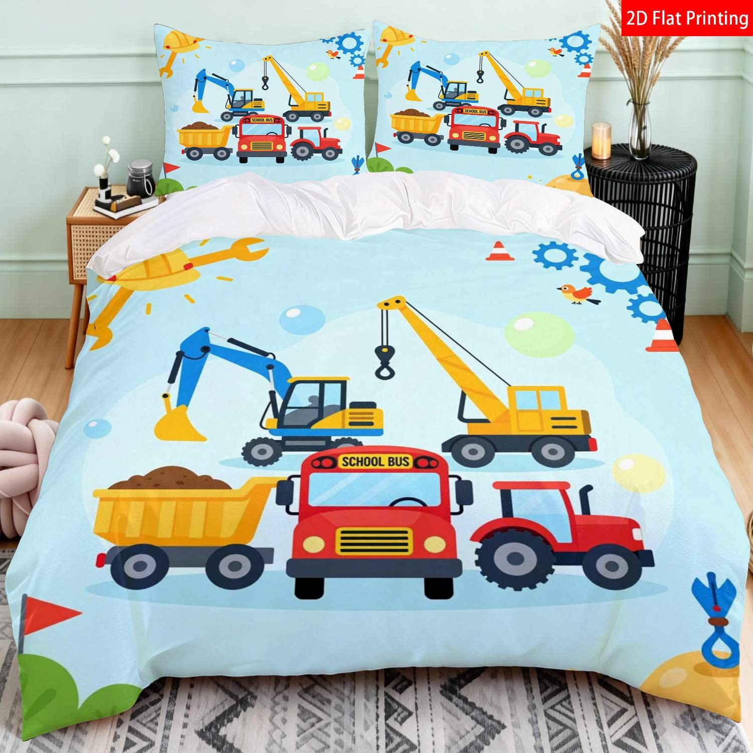 Cartoon Tractor Duvet Cover Tw - 3D Printing Excavator ulasan dan harga