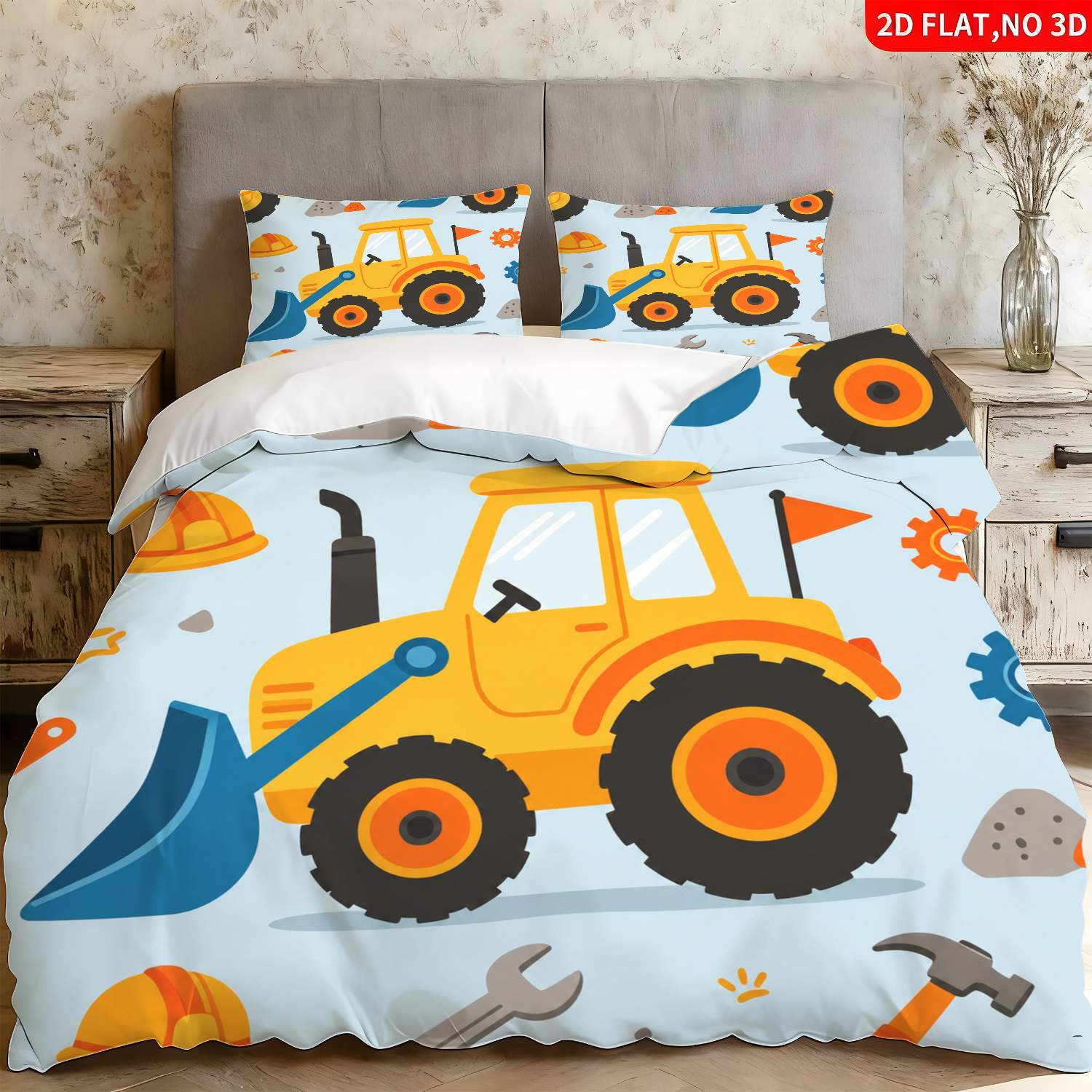 Cartoon Tractor Duvet Cover Tw - 3D Printing Excavator ulasan dan harga